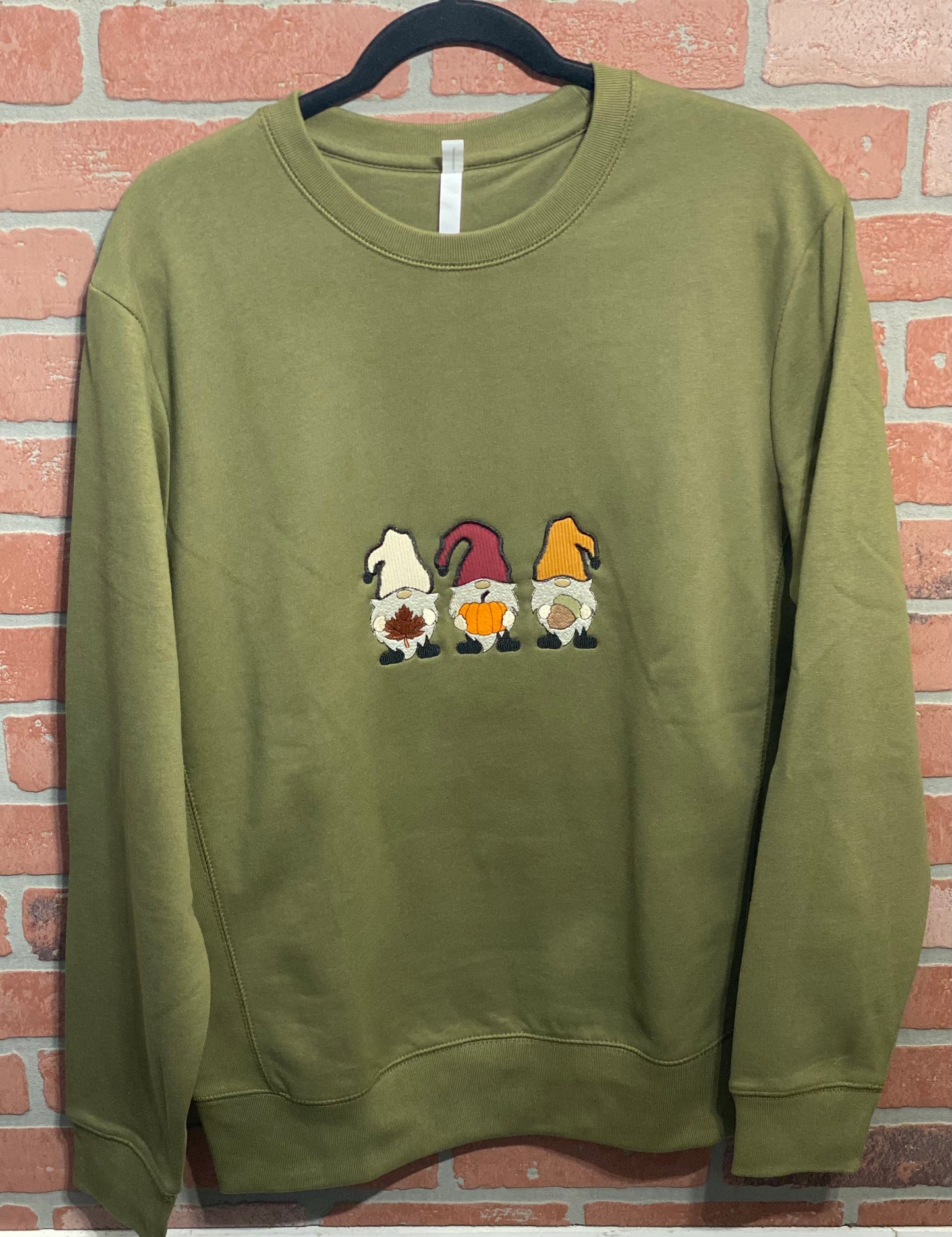 3 Embroidered Gnomes w/ Appliqué Corduroy Hats- Crewneck Sweatshirt